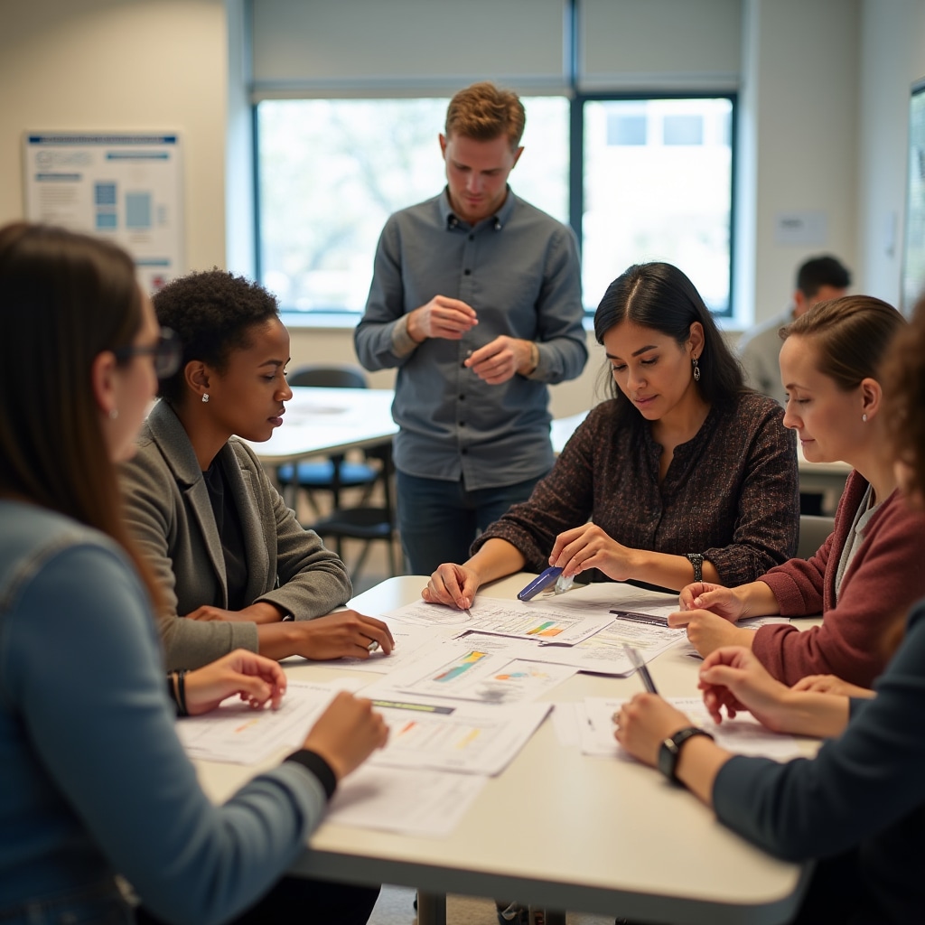 Small business owners collaborating during financial workshop